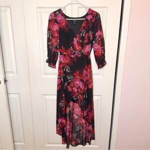 Indigo Black and Pink Floral High Low Dress